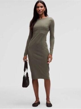 lululemon athletica Ribbed Nulu Scoop-Back Long-Sleeve Dress in Carob Brown